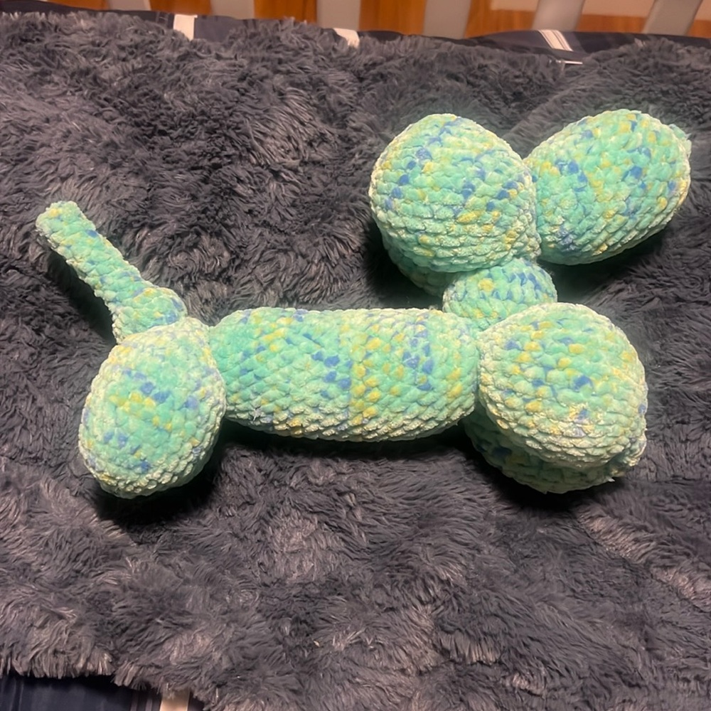 Handmade, crocheted, wiener, dog, balloon animal